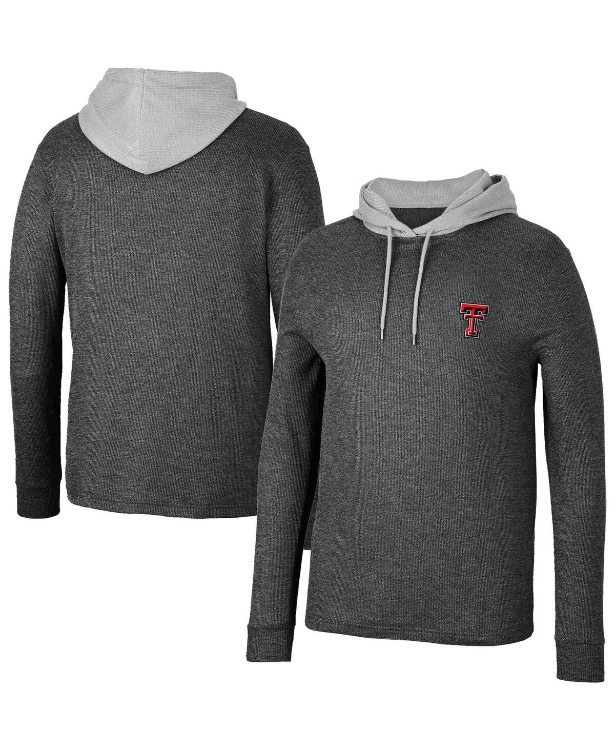Colosseum Men's  Black Texas Tech Red Raiders Ballot Waffle-knit Thermal Long Sleeve Hoodie T-shirt