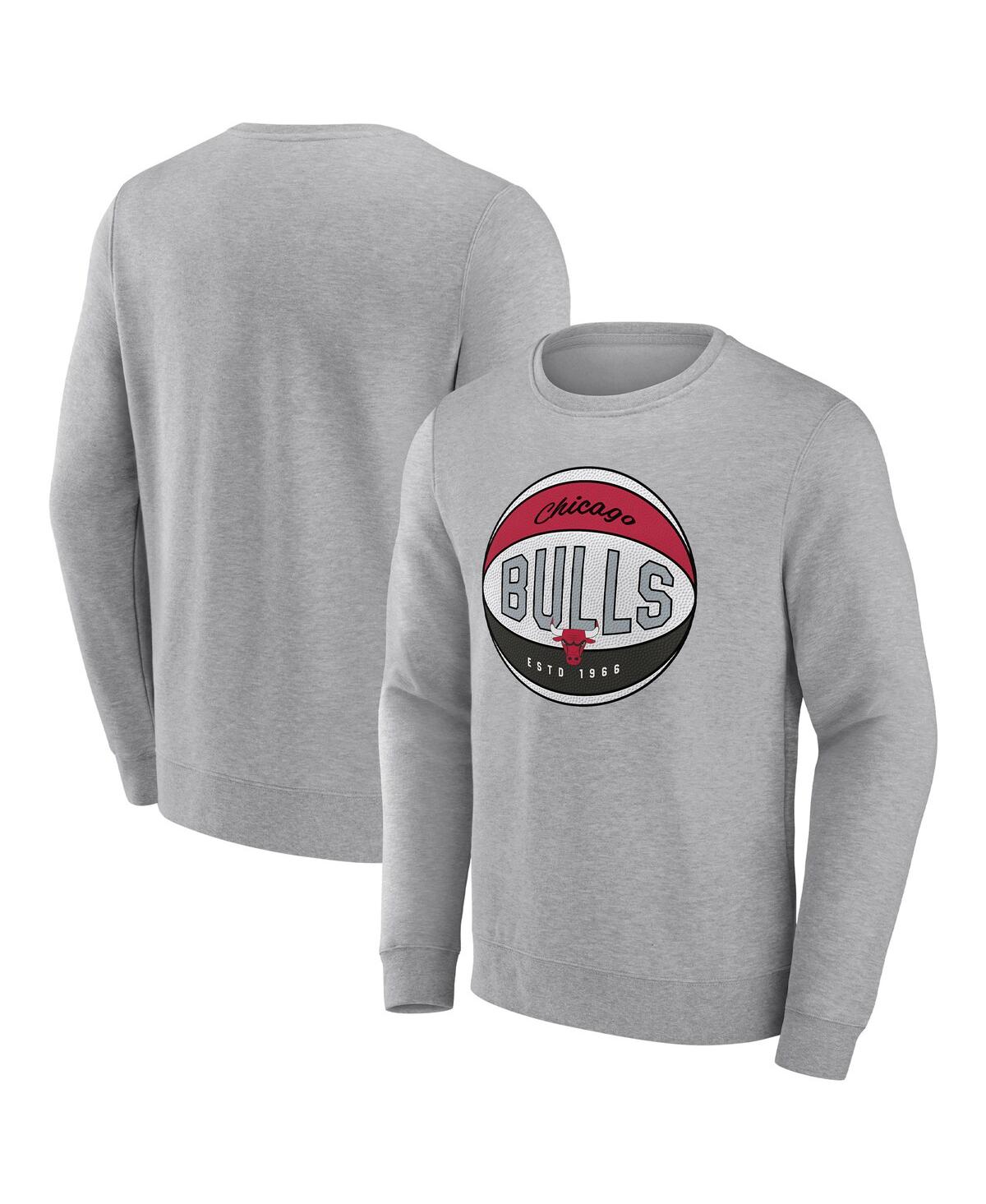 Shop Fanatics Men's  Heathered Gray Chicago Bulls True Classics Vint Pullover Sweatshirt