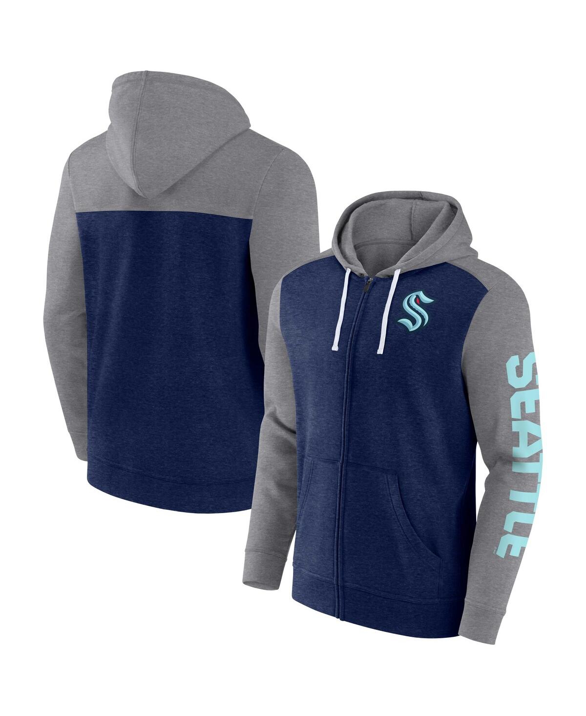 Men's FanaticsSeattle Kraken Down and Distance Full-Zip Hoodie - Heather Deep Sea Blue