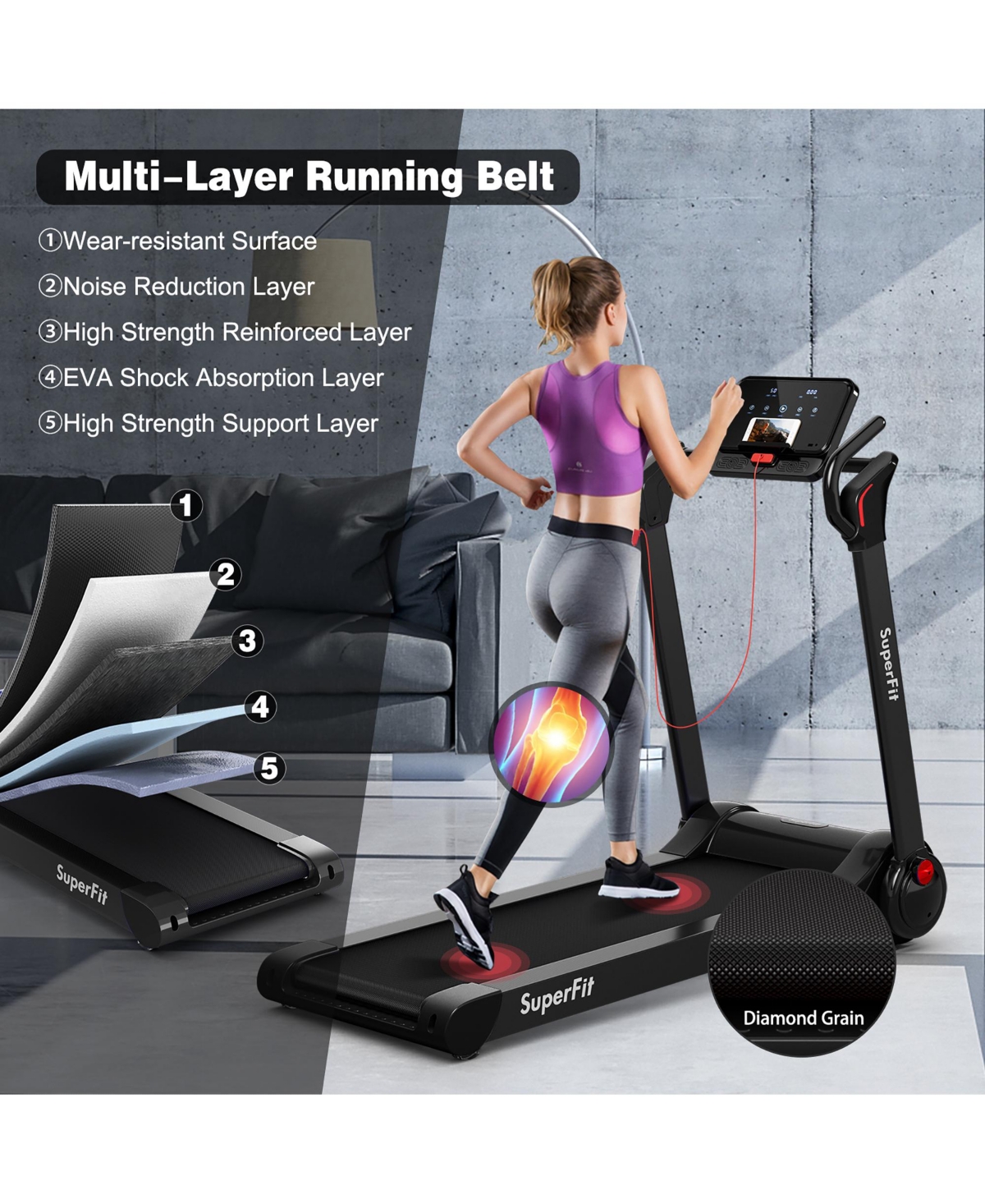 2.25HP Electric Treadmill Running Machine App Control for Home Office
