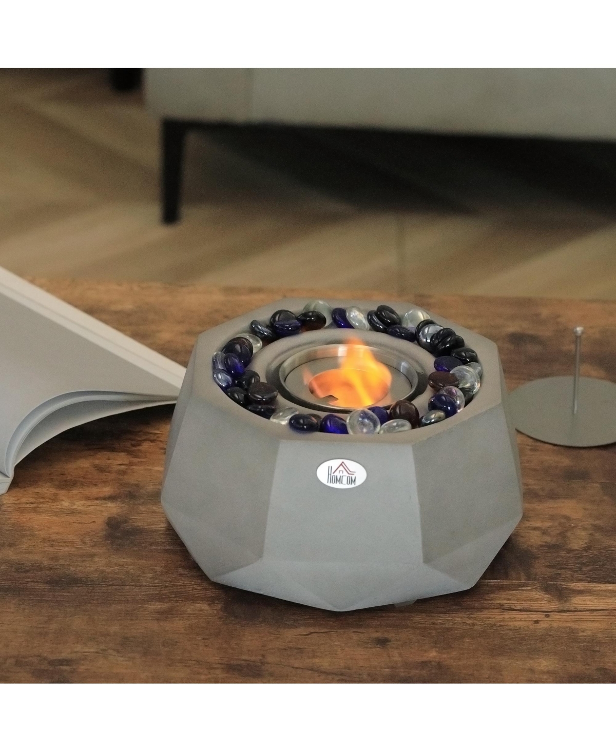 9" Portable Concrete Tabletop Fireplace Light Grey