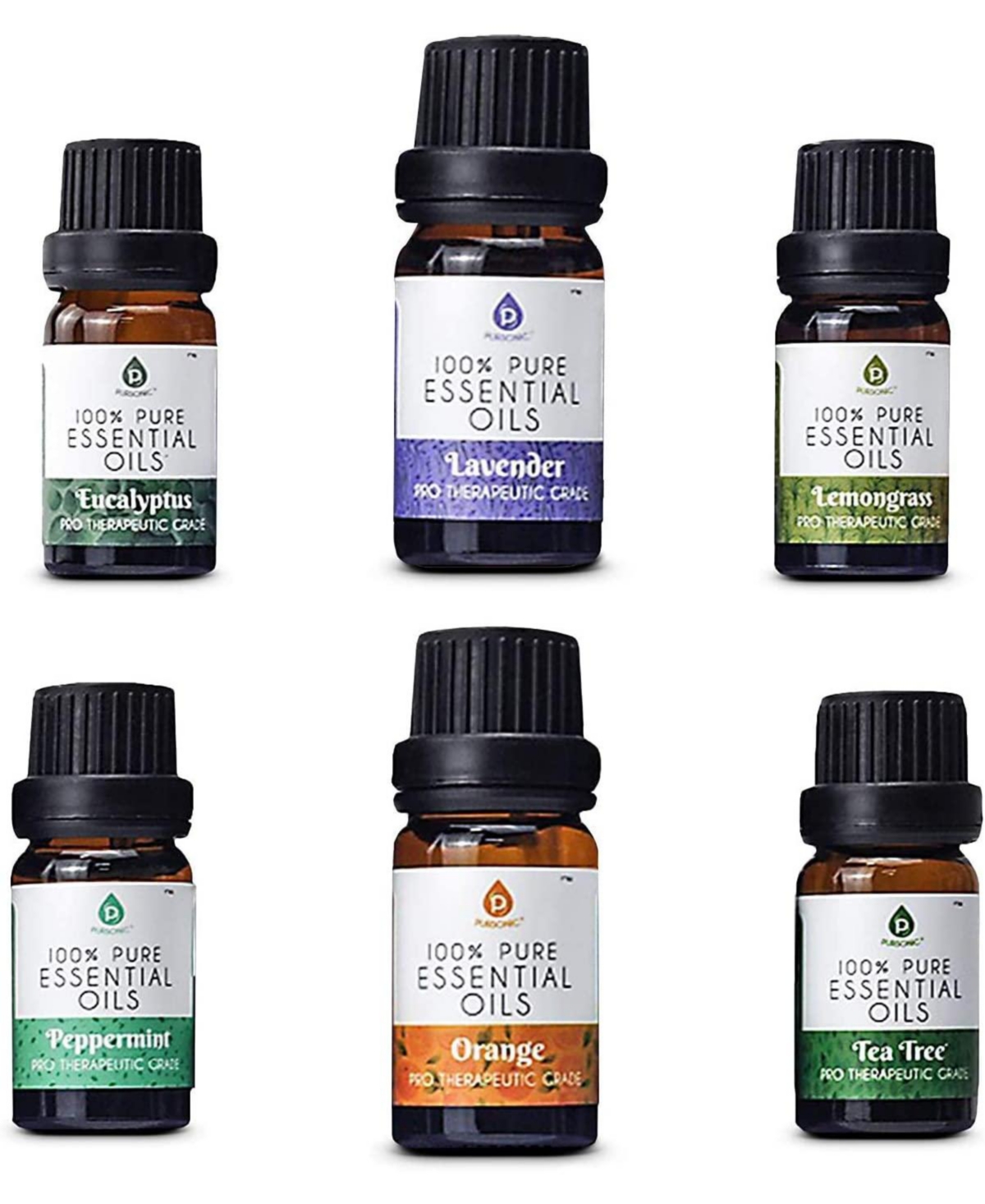 100% Pure Essential Aromatherapy Oils Gift Set-6 Pack , 10ML(Eucalyptus, Lavender, Lemon grass, Orange, Peppermint, Tea Tree)
