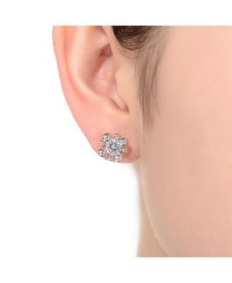 GV  Sterling Silver White Gold Balls with Clear Round Cubic Zirconia Stud Earrings