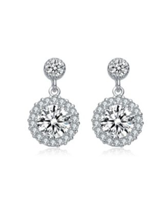GV Sterling Silver White Gold Plated Clear Round Cubic Zirconia Halo Tier Earrings