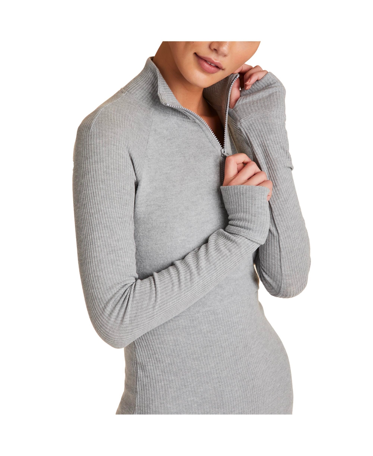 Adult Women Wander Quarter Zip Active Long Sleeve Sweater - Heather Grey