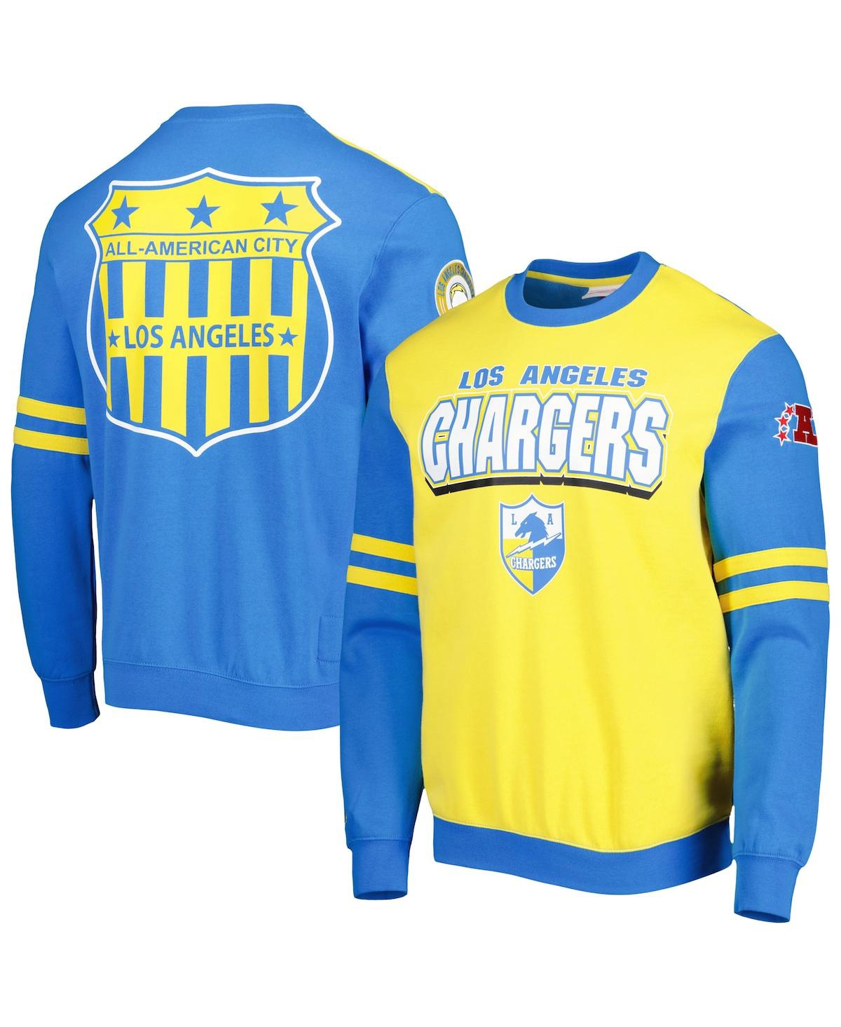 Mitchell & Ness Men's  Gold Los Angeles Chargers All Over 2.0 Pullover Sweatshirt
