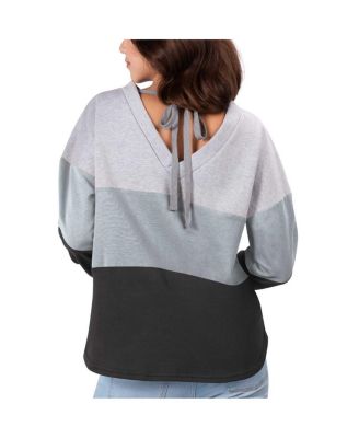 Women's Heathered Gray, Black Las Vegas Raiders Outfield Deep V-Back Pullover Sweatshirt