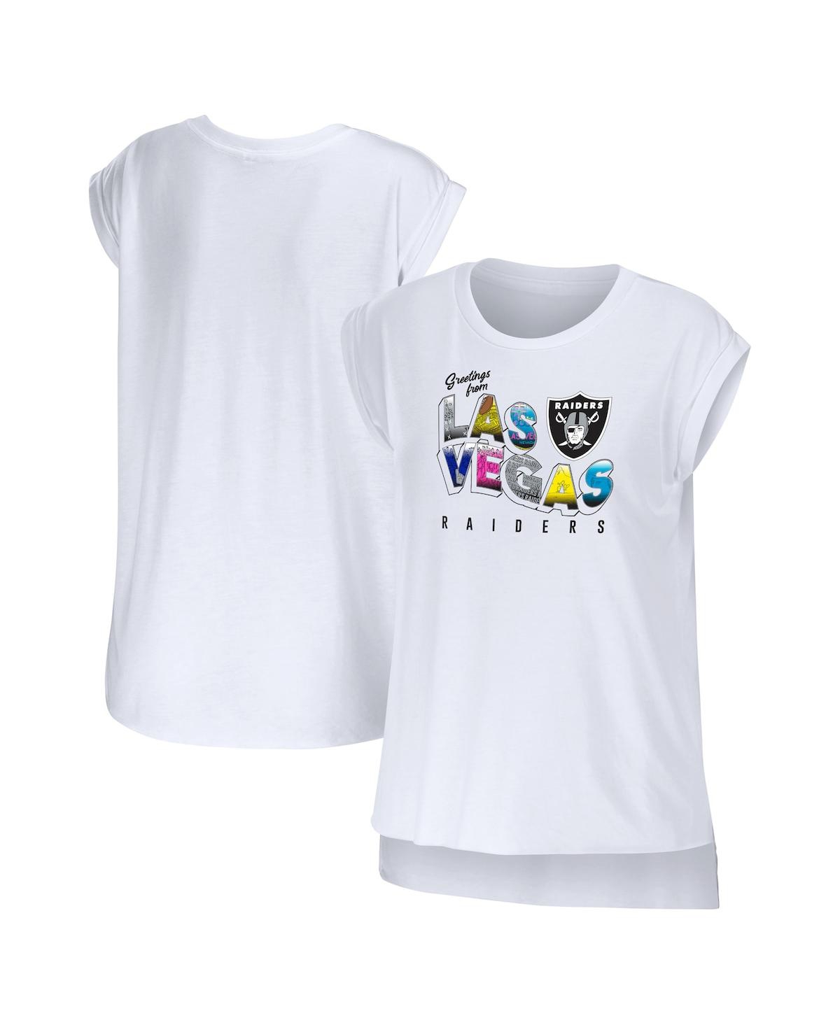 Shop Wear By Erin Andrews Women's  White Las Vegas Raiders Greetings From Muscle T-shirt