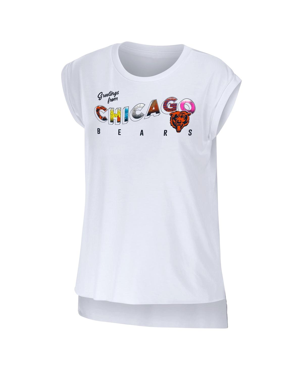 Shop Wear By Erin Andrews Women's  White Chicago Bears Greetings From Muscle T-shirt