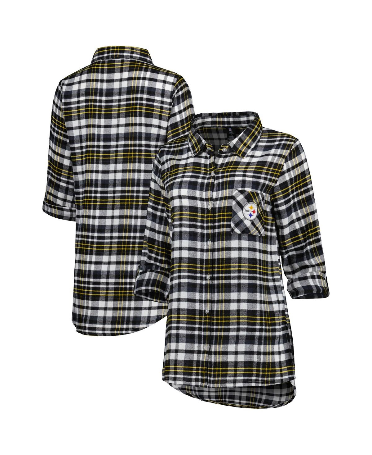 Shop Concepts Sport Women's  Black, Gold Pittsburgh Steelers Mainstay Flannel Full-button Long Sleeve Nigh In Black,gold