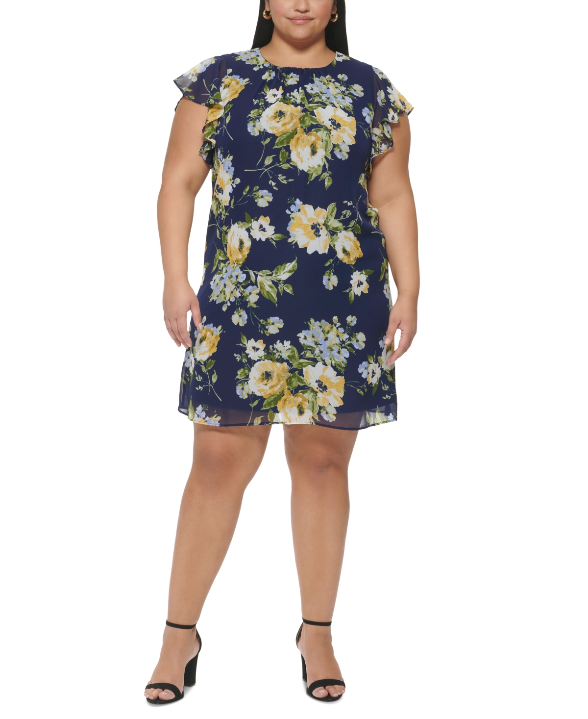 Jessica Howard Plus Size Floral-Print Flutter-Sleeve Dress