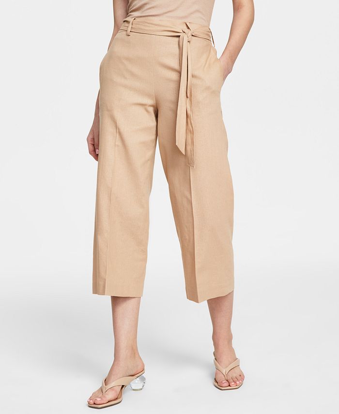 Bar III Women's Linen-Blend Tie-Waist Pants, Created for Macy's