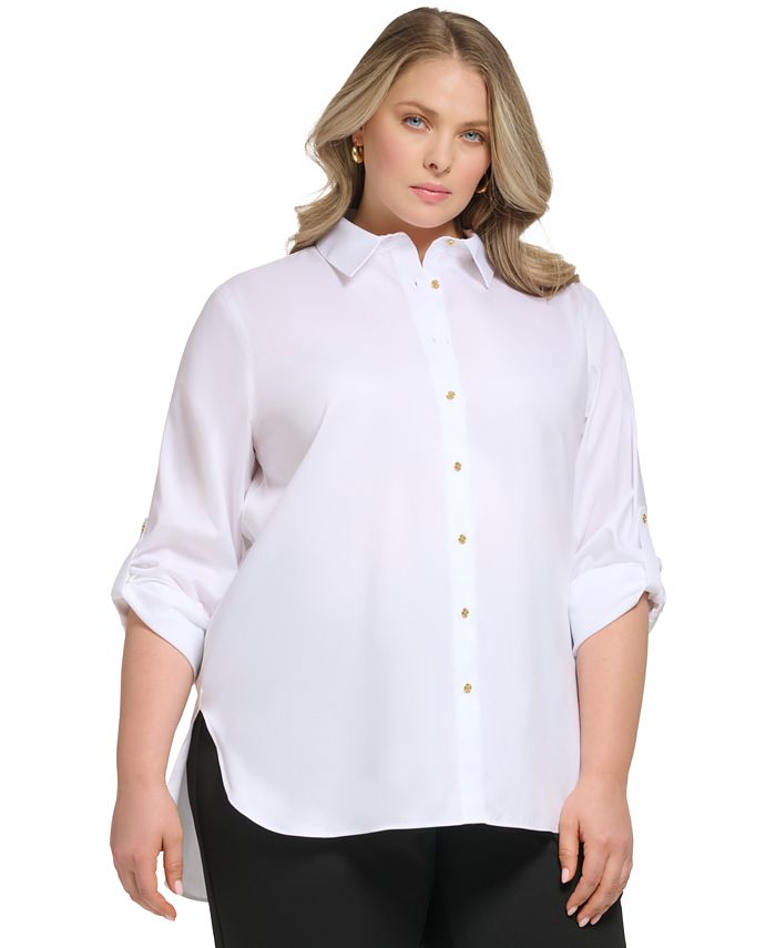 Plus Size High-Low Button-Front Shirt