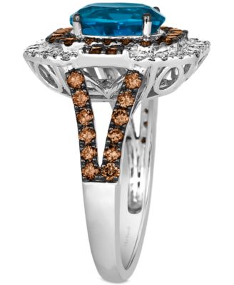 Deep Sea Blue Topaz (1-3/4 ct. t.w.) & Diamond (1-1/4 ct. t.w.) Halo Ring in 14k White Gold
