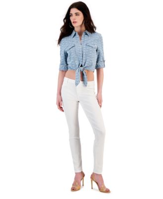  Guess Womens Eyelet Tie Front Sexy Pin Up Shirt Mid Rise Sexy Curve Skinny Jeans