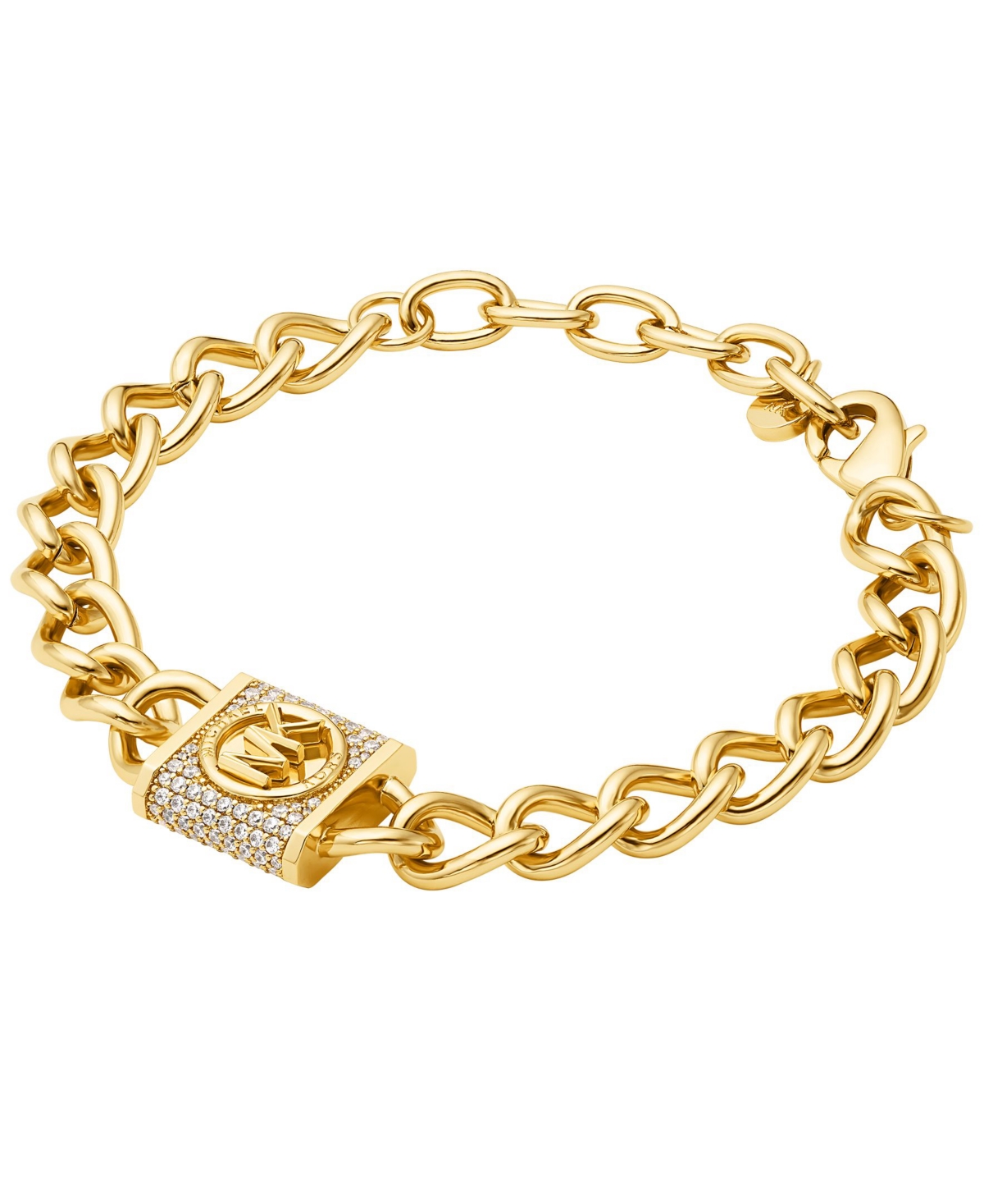 Michael Kors Cubic Zirconia Pave Lock Chain Bracelet In Gold