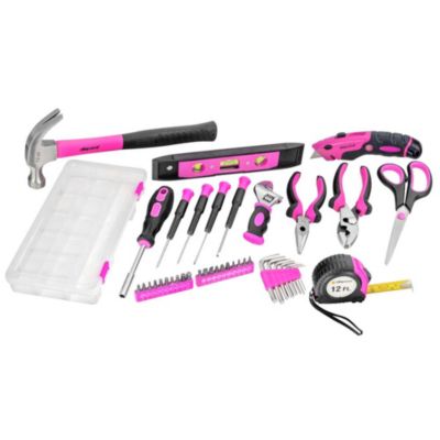 43 Piece Essential Tool Set with Pink Bag and Hand Tools