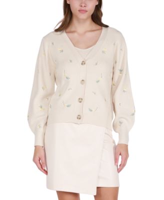 Black Tape - Women's Embroidered Button-Front Ribbed Cardigan Sweater