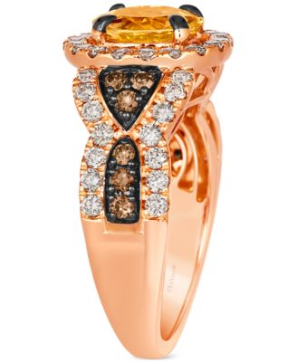 Cinnamon Citrine (1-7/8 ct. t.w.) & Diamond (1-1/20 ct. t.w.) Halo Ring in 14k Rose Gold