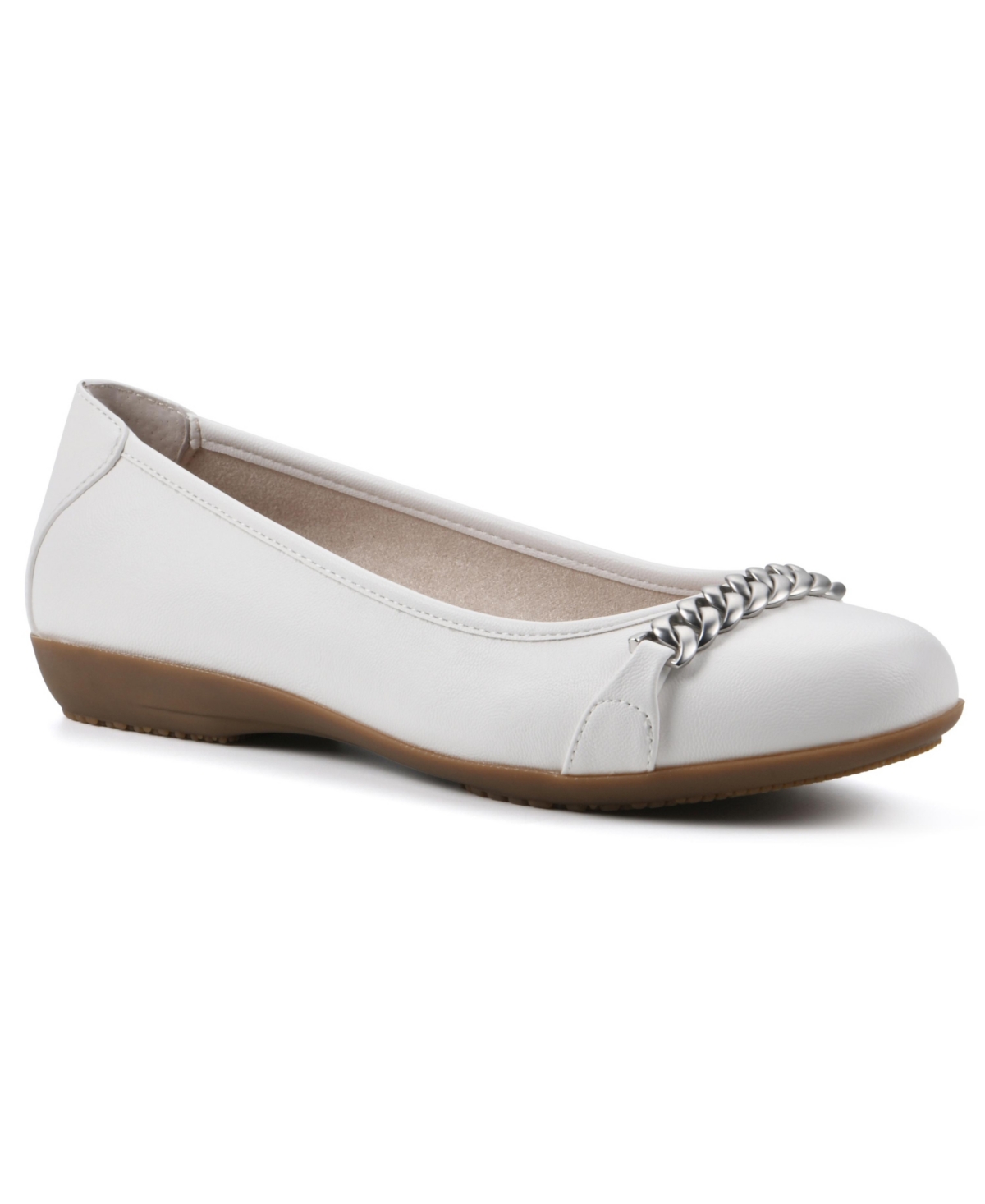 Cliffs By White Mountain Charmed Womens Faux Leather Slip On Ballet Flats In White/smooth