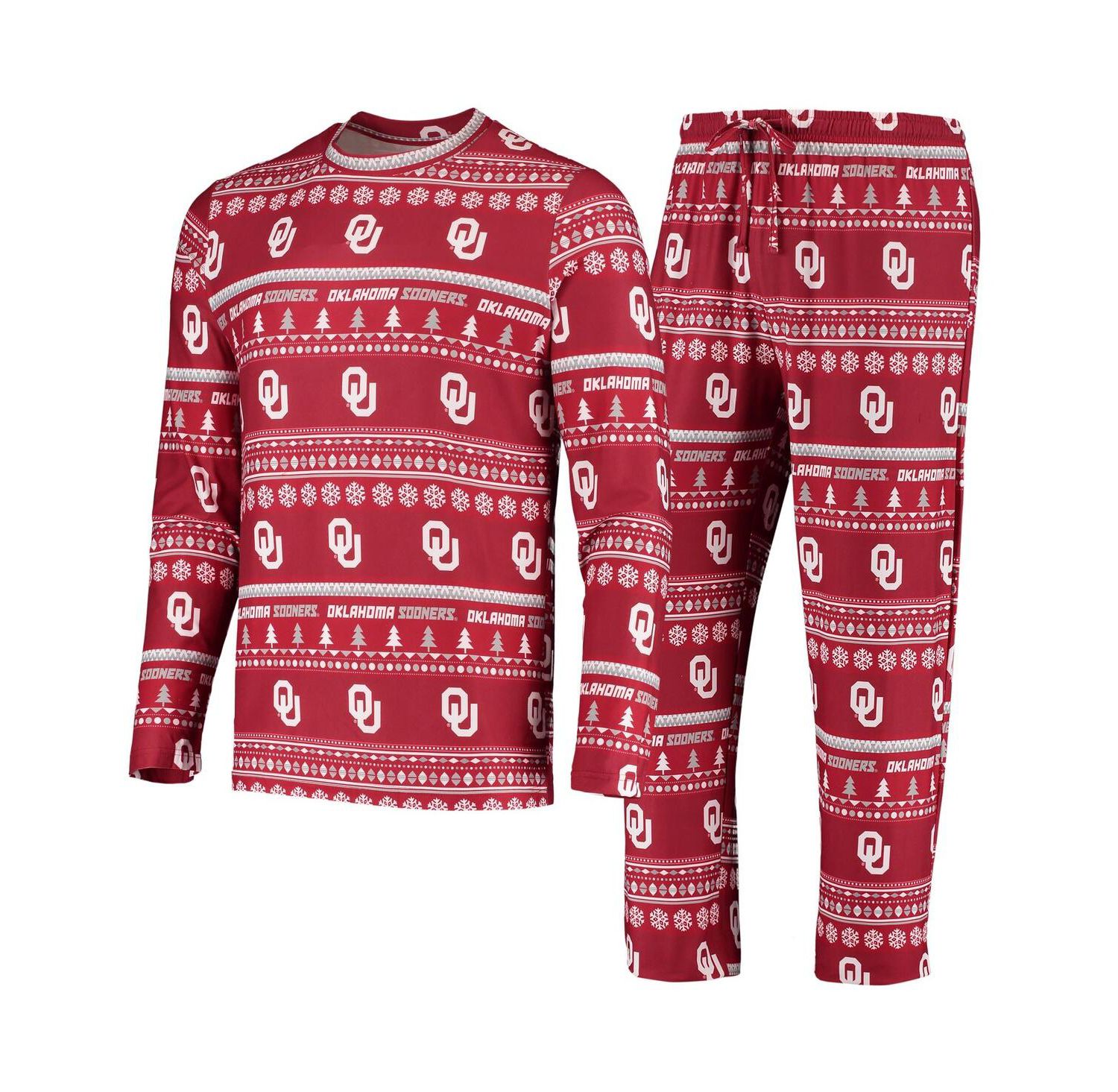 Men's Crimson Oklahoma Sooners Ugly Sweater Knit Long Sleeve Top and Pant Set