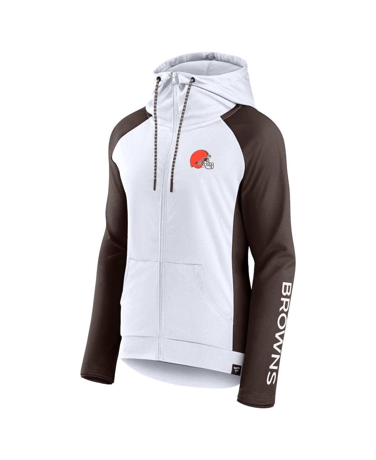 Shop Fanatics Women's  White, Brown Cleveland Browns End Around Raglan Full-zip Hoodie In White,brown