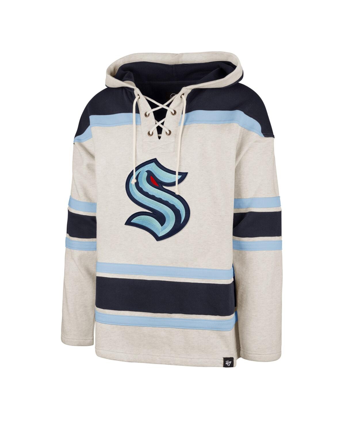 Men's '47 BrandSeattle Kraken Rockaway Lace-Up Pullover Hoodie - Oatmeal