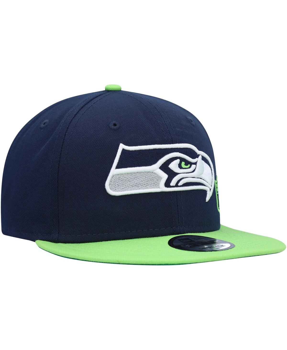 Shop New Era Men's  College Navy, Neon Green Seattle Seahawks Flawless 9fifty Snapback Hat In Navy,neon Green