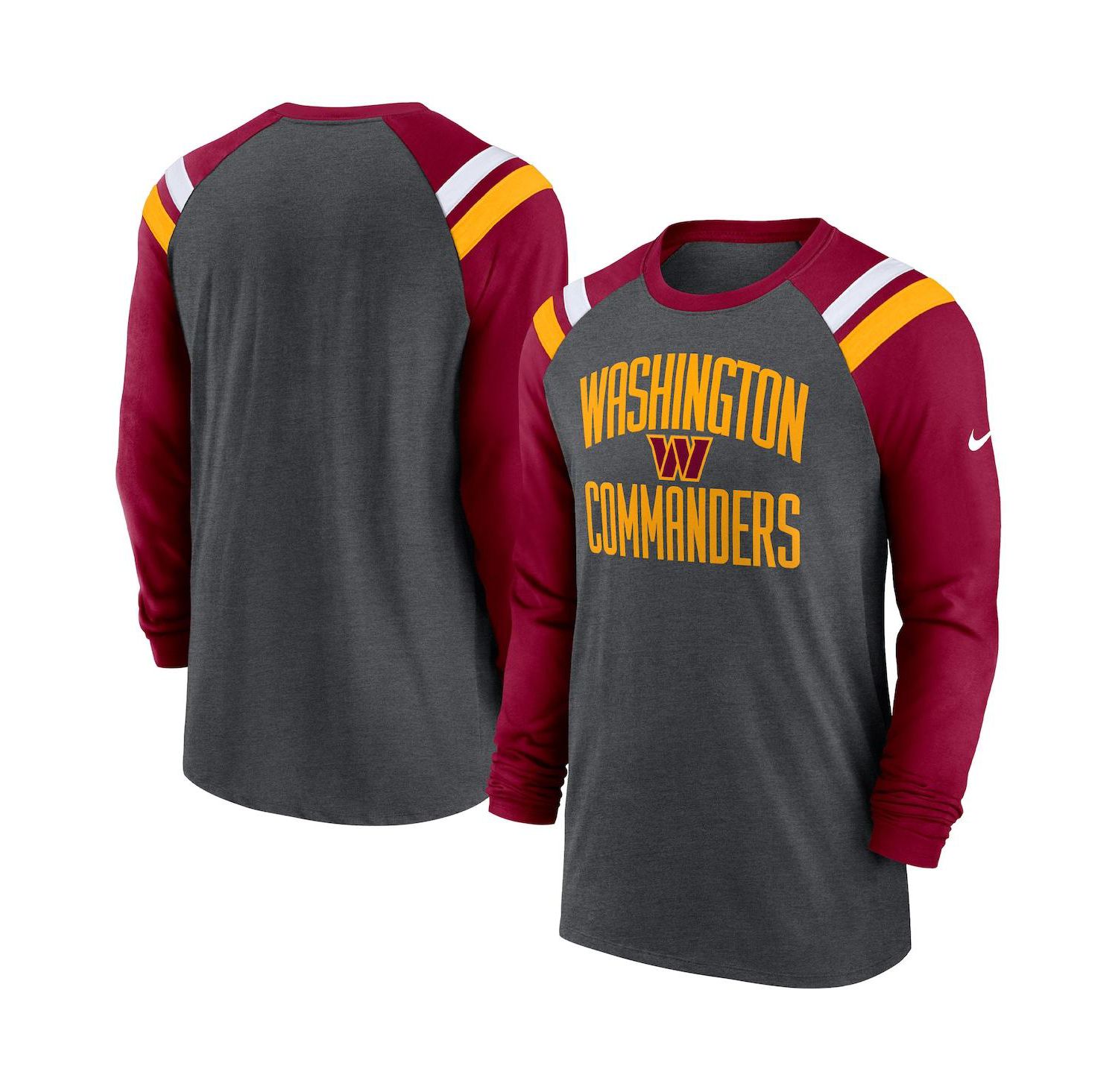 Men's Heathered Charcoal, Burgundy Washington Commanders Tri-Blend Raglan Athletic Long Sleeve Fashion T-shirt