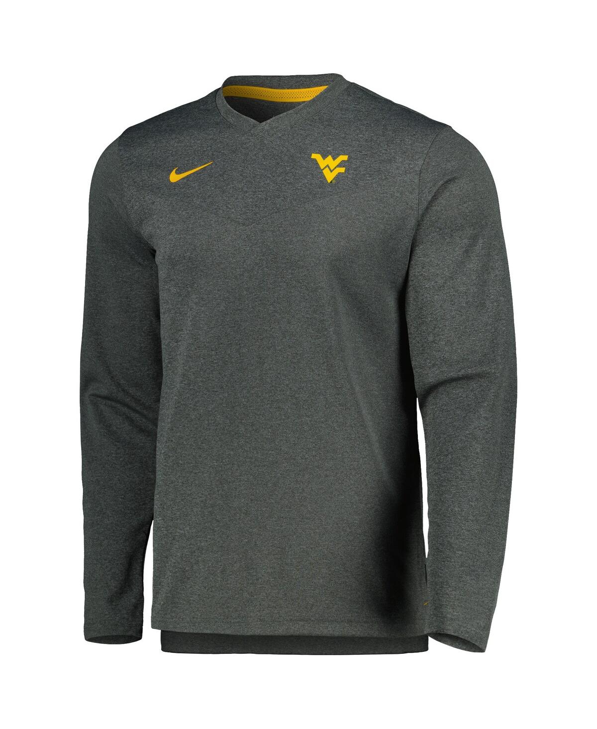 Men's NikeWest Virginia Mountaineers 2022 Coach Performance Long Sleeve V-Neck T-shirt - Heather Charcoal