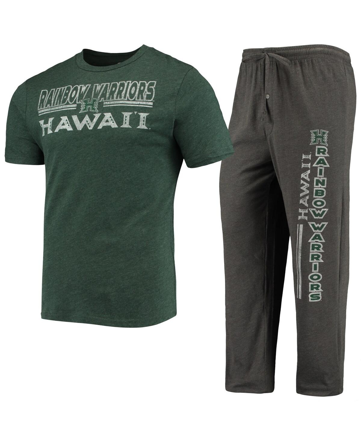 Shop Concepts Sport Men's  Heathered Charcoal, Green Hawaii Warriors Meter T-shirt And Pants Sleep Set In Heathered Charcoal,green