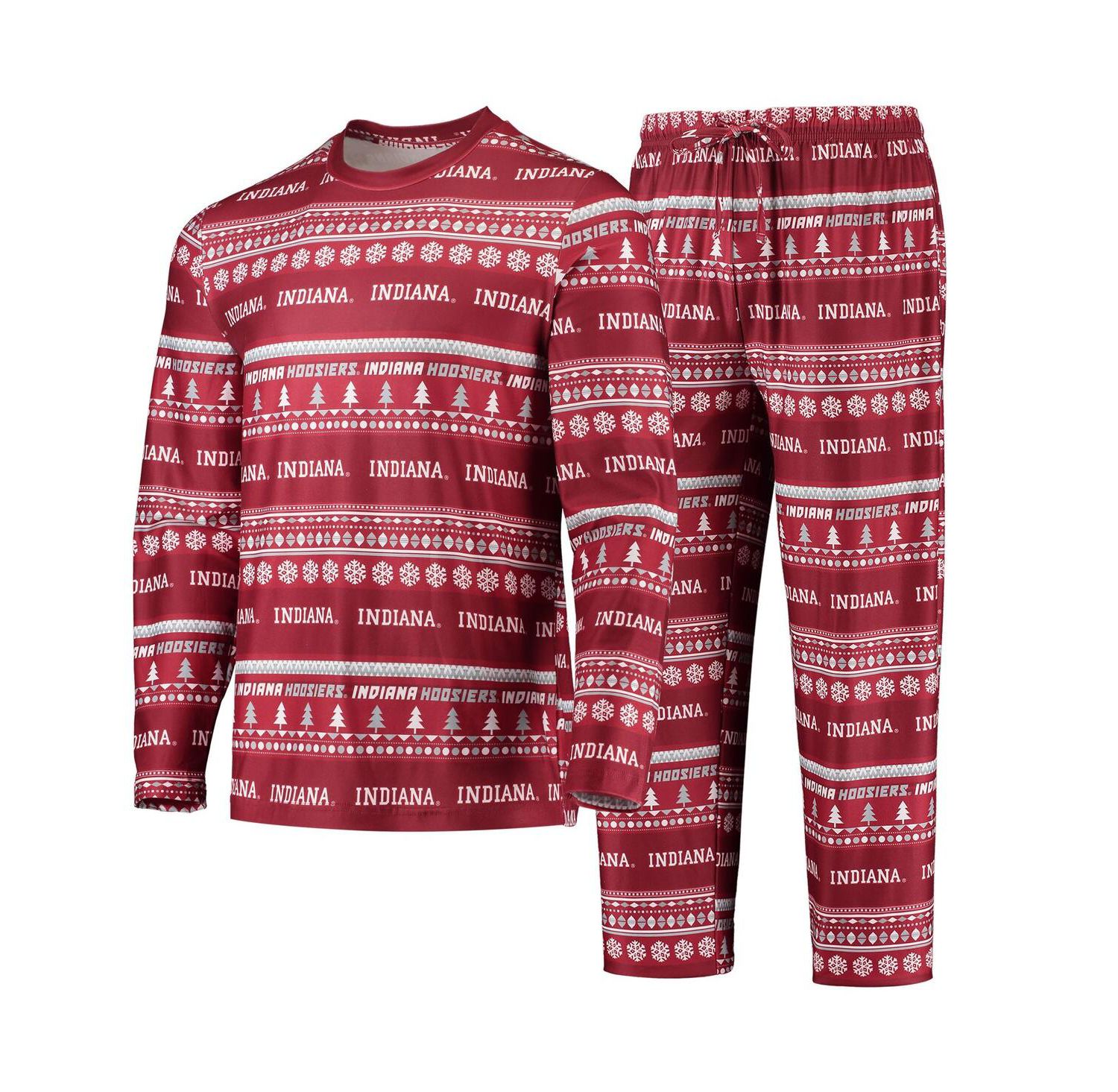 Men's Crimson Indiana Hoosiers Ugly Sweater Long Sleeve T-shirt and Pants Sleep Set