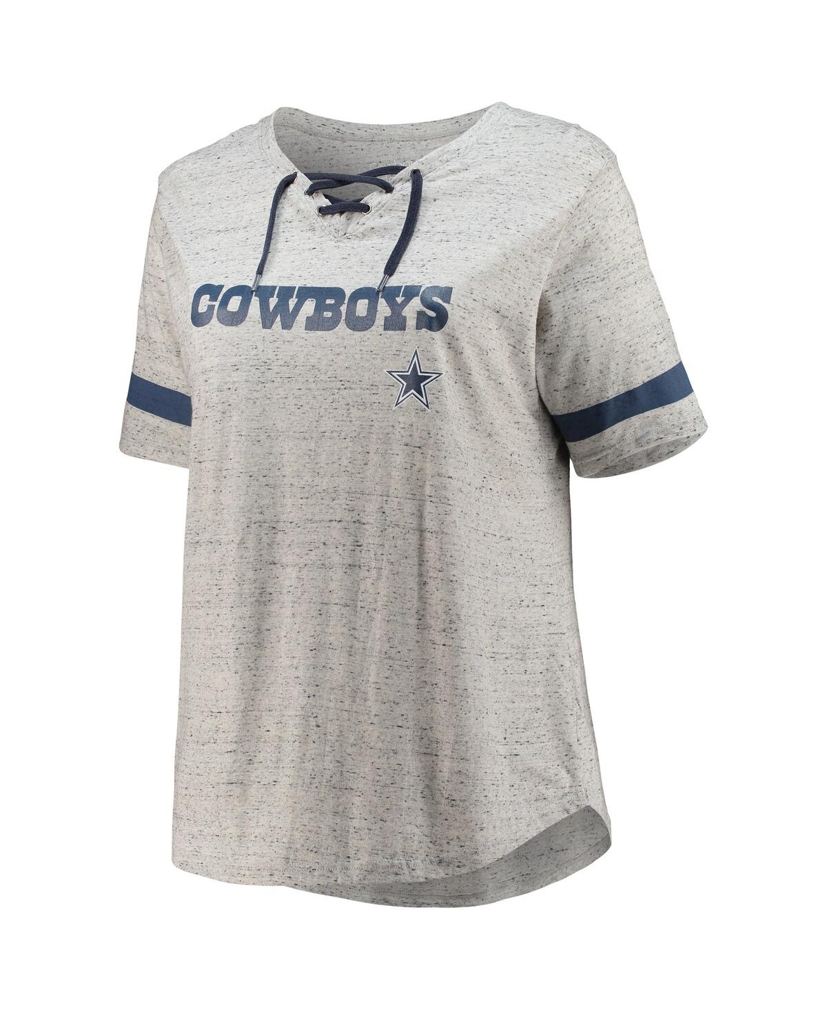 Shop Profile Women's Heathered Gray Dallas Cowboys Plus Size Lace-up V-neck T-shirt In Heather Gray,navy