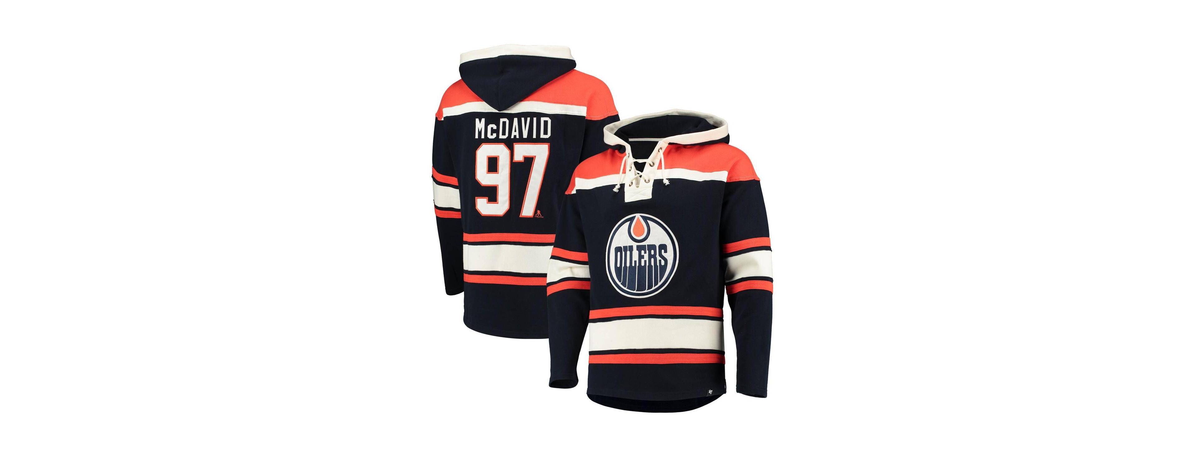 Men's '47 Brand Connor McDavid Navy Edmonton Oilers Player Name and Number Lacer Pullover Hoodie