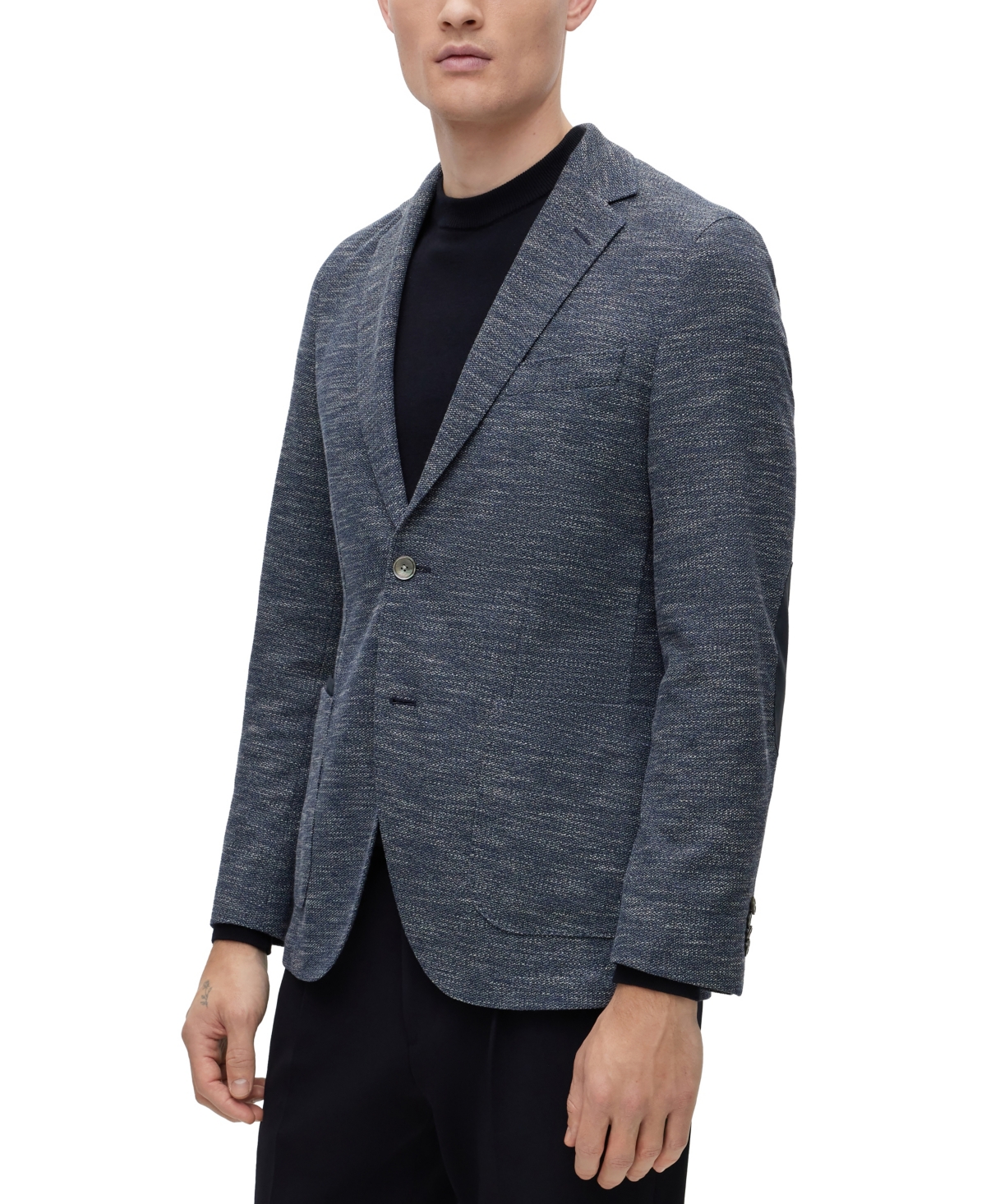 Hugo Boss Regular-fit Jacket In Micro-patterned Stretch Jersey In Dark Blue