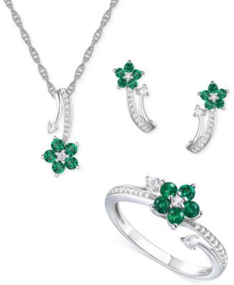Macy's - 3-Pc. Set Amethyst (1 ct. t.w.) & Lab-Grown White Sapphire (3/8 ct. t.w.) Flower Pendant Necklace, Stud Earrings, & Ring in Sterling Silver (Also in Additional Gemstones)