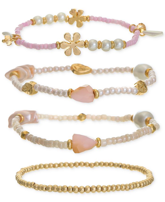 Style & Co GoldTone 4Pc. Set Pink Bead Stretch Bracelets, Created for Macy's Macy's