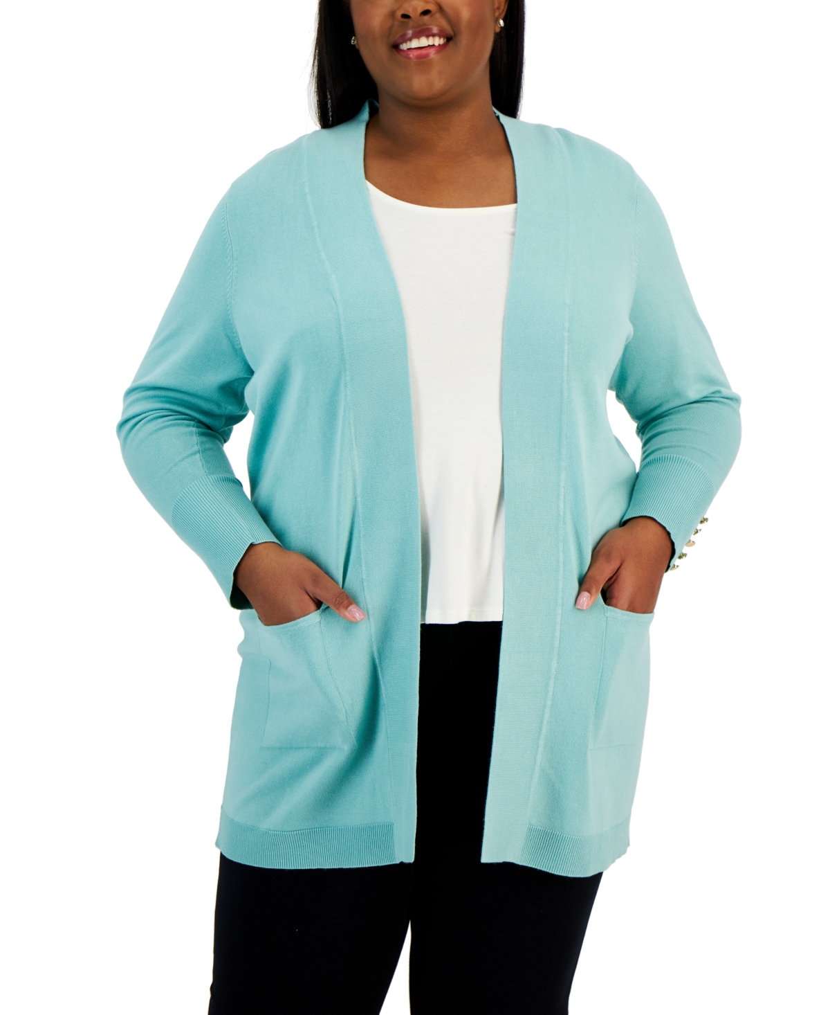 Jm Collection Women's Open-Front Pocket Long Cardigan, Created for Macy's
