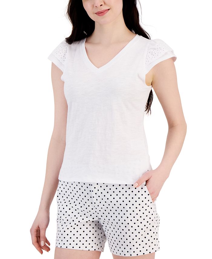 Tommy Hilfiger Womens Cotton Eyelet Cap Sleeve Top Macys 