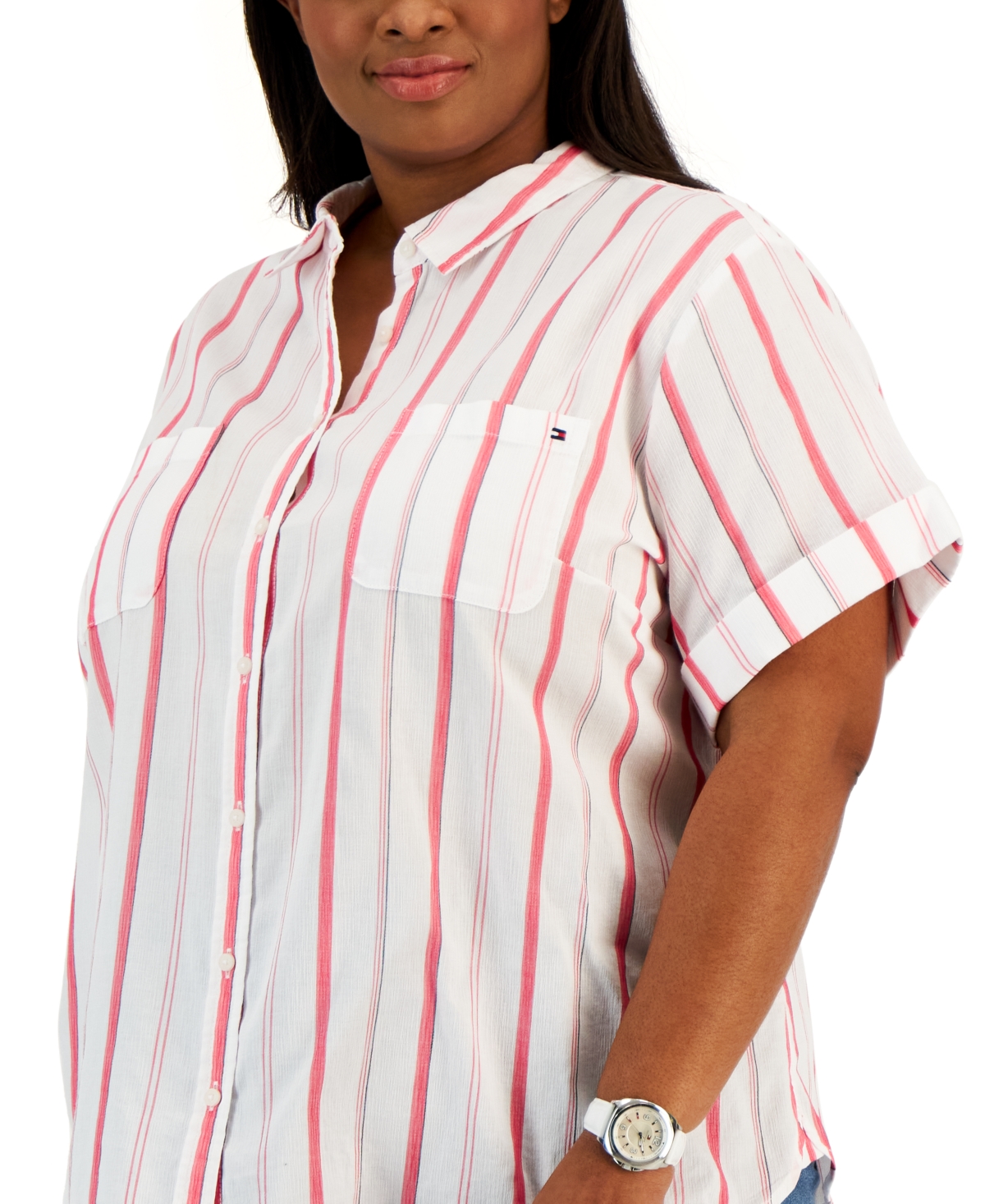 Tommy Hilfiger Plus Size Cotton Striped Camp Shirt