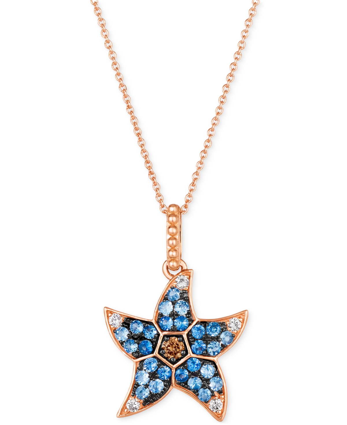 Multi-Sapphire (5/8 ct. t.w.) & Chocolate Diamond (1/20 ct. t.w.) Starfish Pendant Necklace in 14k Rose Gold, 18" + 2" extender
