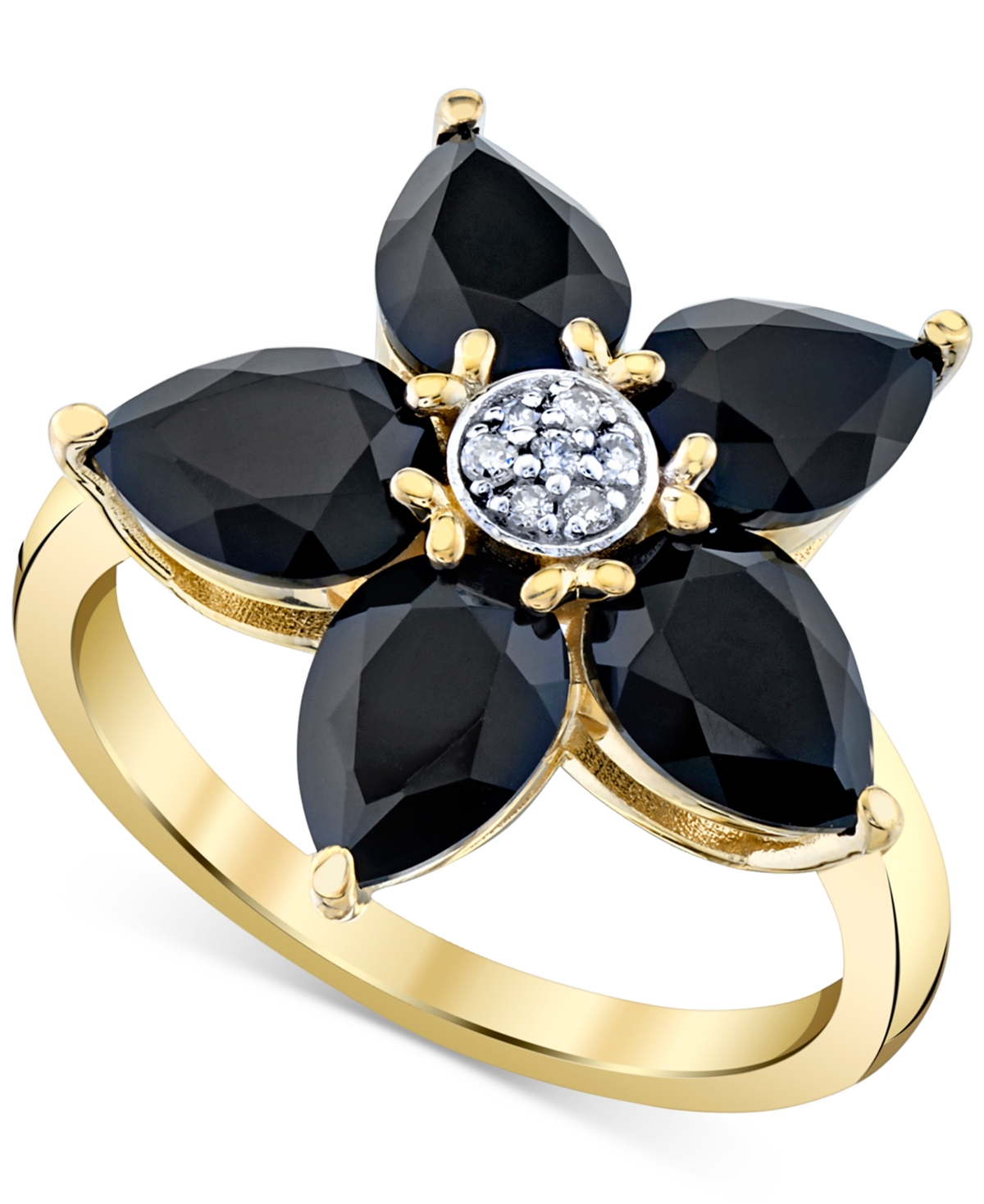 Macy's Onyx & Diamond Accent Flower Ring In 10k Gold