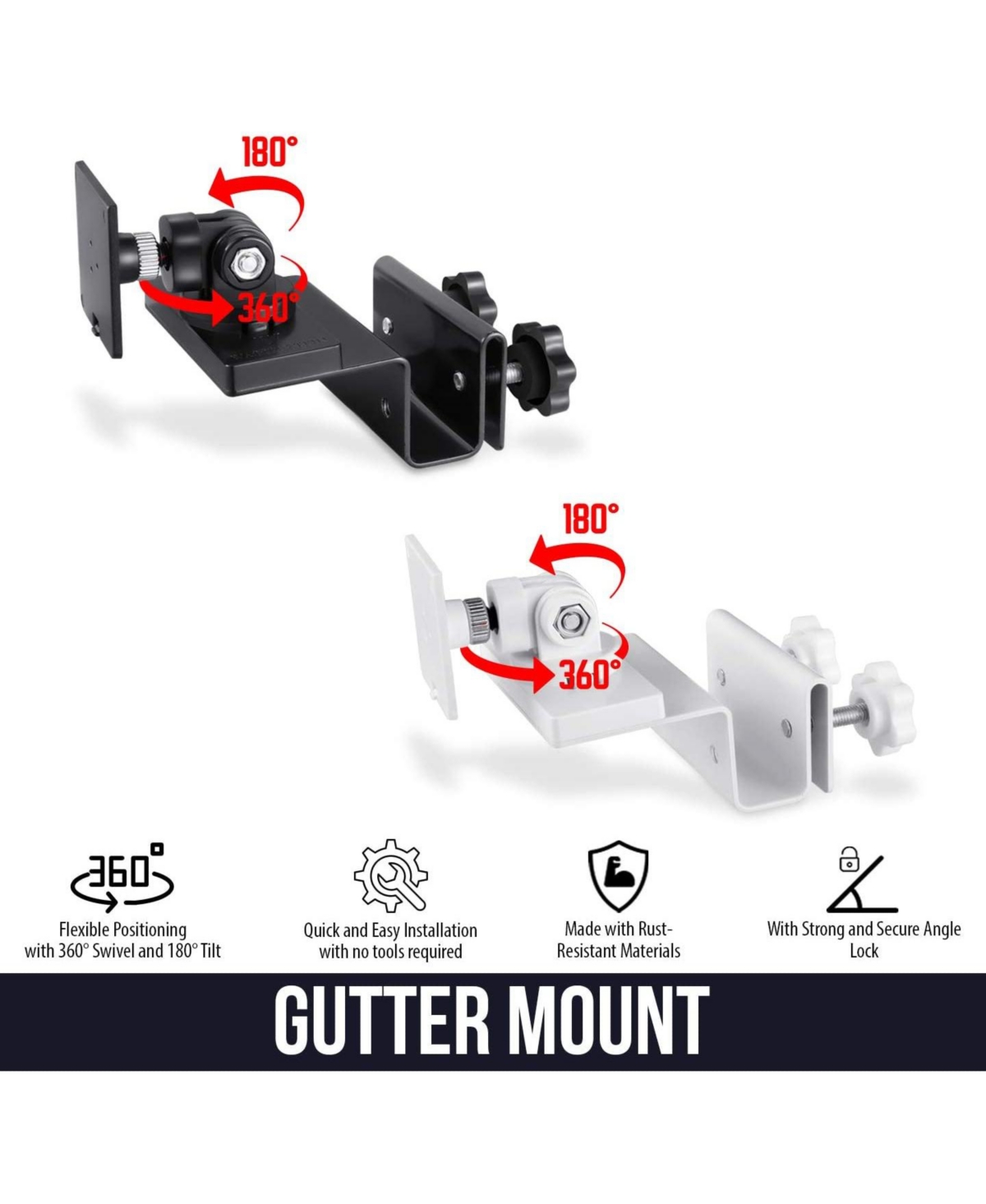 Wasserstein Gutter Mount Compatible with Ring, Arlo, Blink, Reolink Cams and Compatible Solar Panels ( Pack