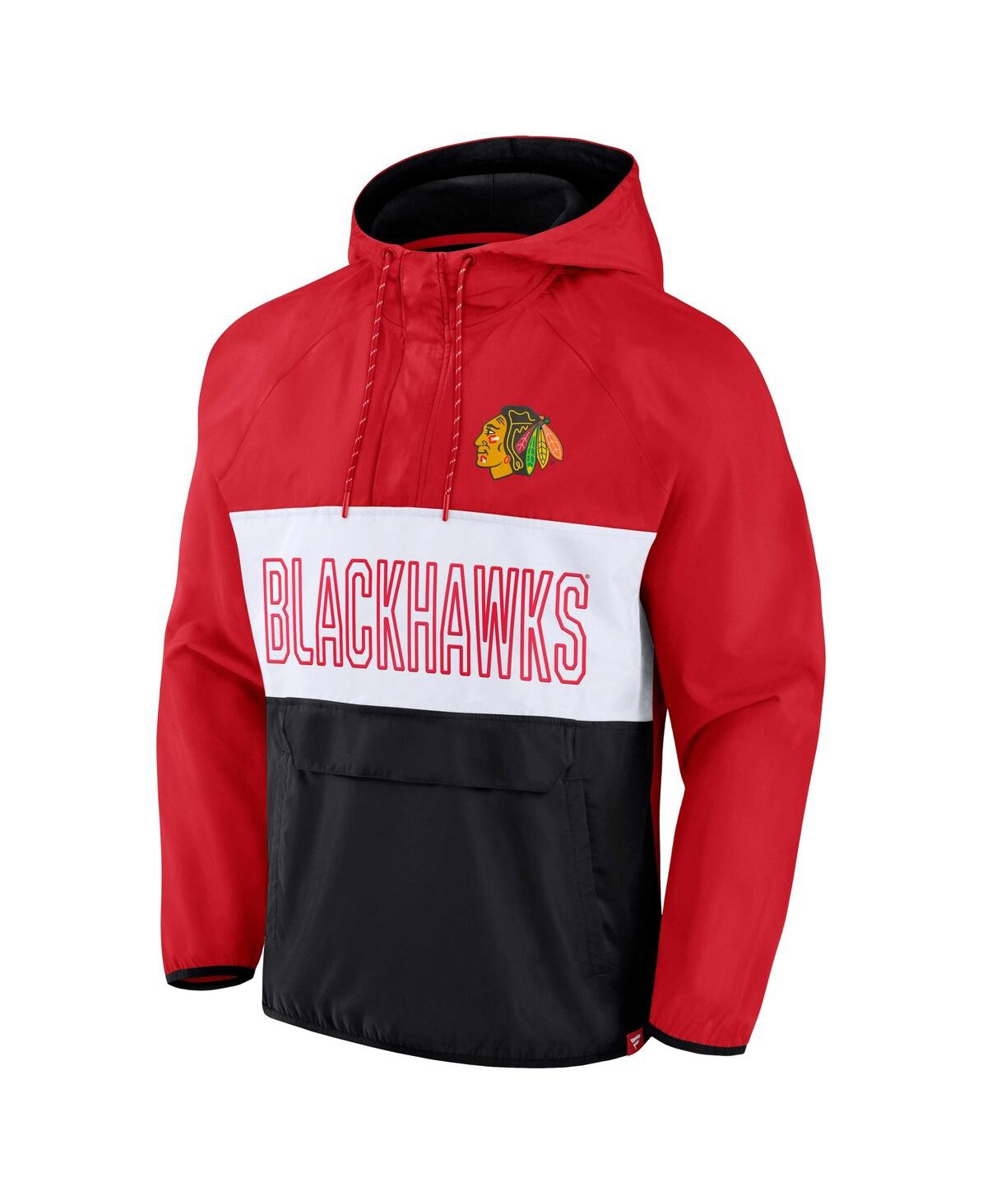 Fanatics Men's  Red, Black Chicago Bulls Team Leader Iconic Colorblock Anorak Raglan Quarter-zip Hood In Red,black