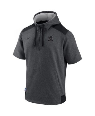 Men's Heathered Charcoal, Black Chicago Cubs Authentic Collection Dry Flux Performance Quarter-Zip Short Sleeve Hoodie