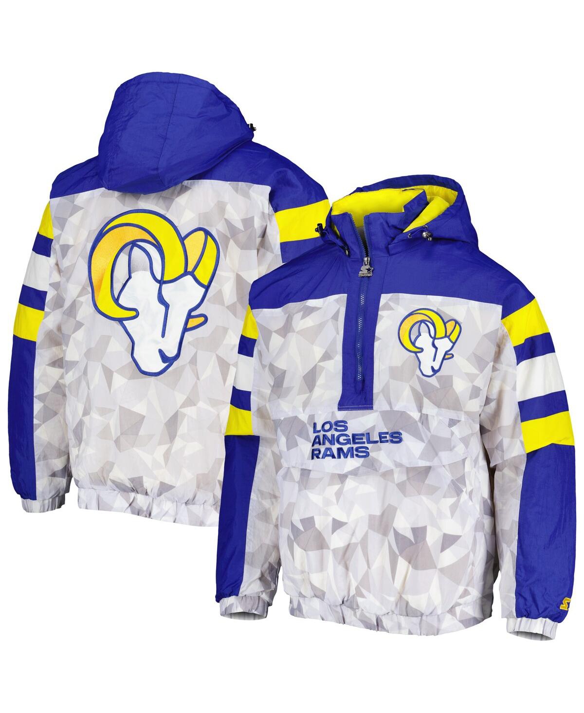 Starter Men's  White, Royal Los Angeles Rams Thursday Night Gridiron Raglan Half-zip Hooded Jacket In White,royal