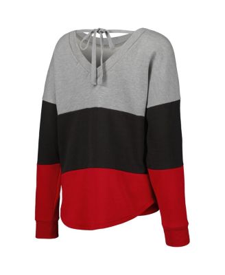 Women's Heathered Gray, Red Tampa Bay Buccaneers Outfield Deep V-Back Pullover Sweatshirt