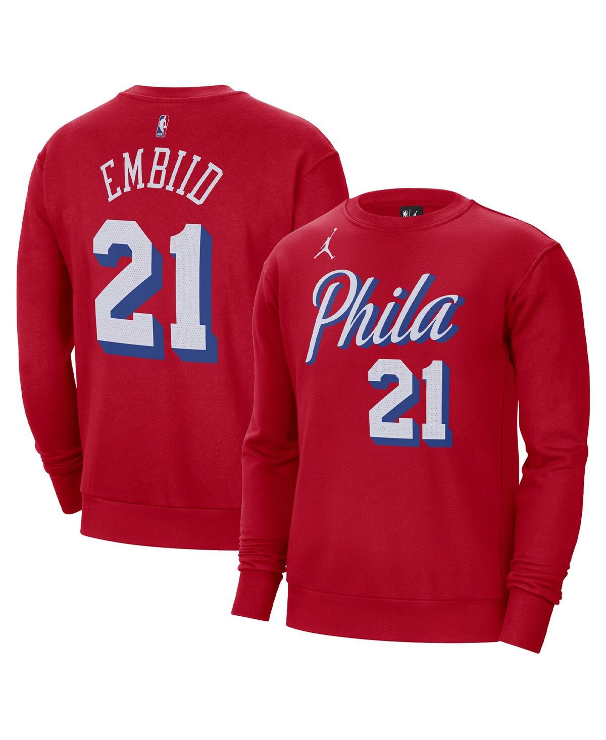 Jordan Men's  Joel Embiid Red Philadelphia 76ers Statement Name And Number Pullover Sweatshirt