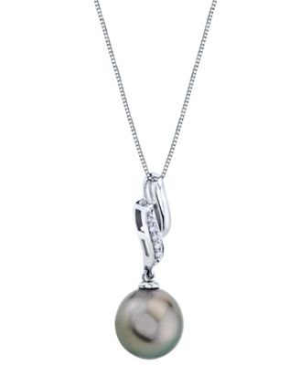 Cultured Tahitian Pearl (9mm) & Diamond Accent 18" Pendant in 14k White Gold
