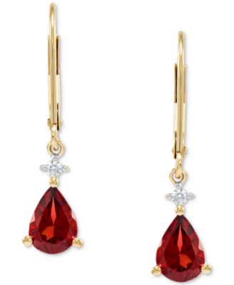 Garnet (1-3/4 ct. t.w.) & Diamond (1/20 ct. t.w.) Leverback Drop Earrings in 14k Gold
